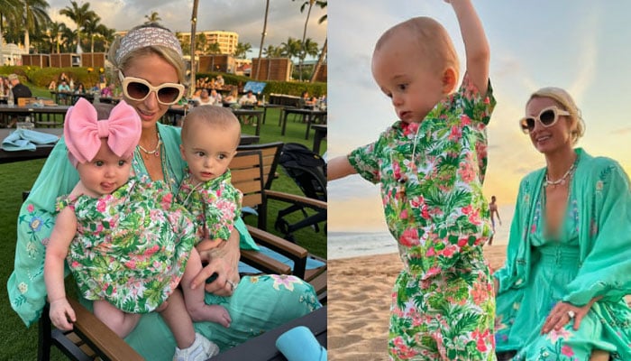 Paris Hilton is having a great time with her kids and husband during a vacation to Hawaii The 43-year-old DJ and heiress took to her official Instagram account and shared sweet snaps of her son and daughter along with her Husband Carter Reum. She captioned the carousel, “Magical Memories at @GrandWailea that I will cherish forever.” The Simple Life star uploaded a series of photos of her children soaking in sunlight beside a beach in Maui. Paris Hilton shares insights into her family vacation in Hawaii Her one-year-old son, Phoenix, and 6-month daughter, London wore matching Hawaiian-inspired ensembles. In the first two snaps, her toddler and infant can be seen resting on Hilton’s lap, while she is sitting on the white sandy beach and a bench at the resort respectively. Hilton donned a turquoise color full-length flowy dress paired with a Doir’s headband and beige color chunky sunglasses. The socialite also posted a clip of her walking on the pavement while carrying Pheonix in her arms. Moreover, the carousel also includes a group photo of Hilton with her family along with her brother Barron Hilton’s family. The TV personality concluded her post with a selfie of herself with her children and her husband Reum while sitting on the sand. It is pertinent to mention that Paris shares her son and daughter with her partner Reum. The couple welcomed both of their kids via surrogate.